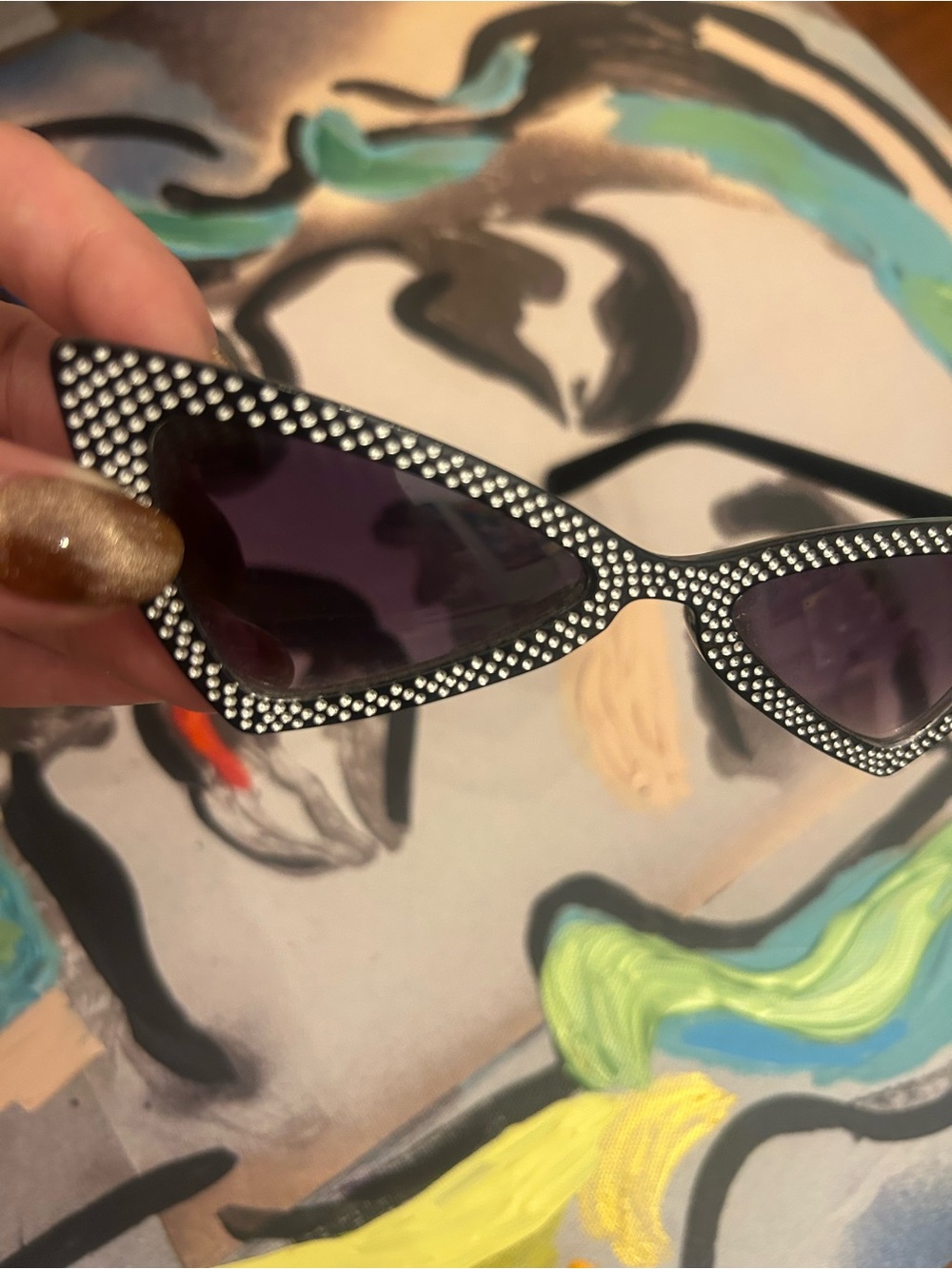 Crystal-Trim Black Retro Cat Eye Sunglasses - Picture 3 of 5